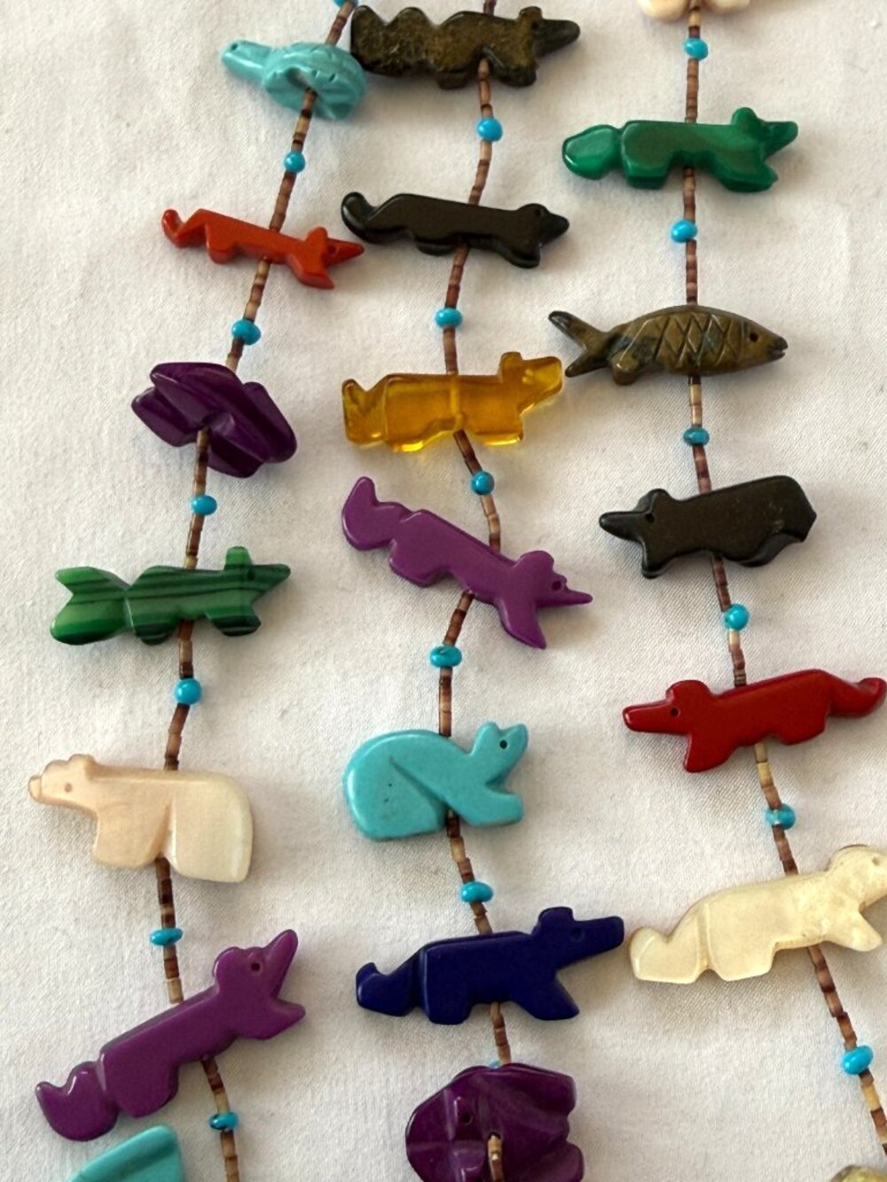 VINTAGE ZUNI ANIMAL FETISH HAND CARVED GEMSTONE HEISHI BEAD 3-STRAND NECKLACE - Picture 14 of 16